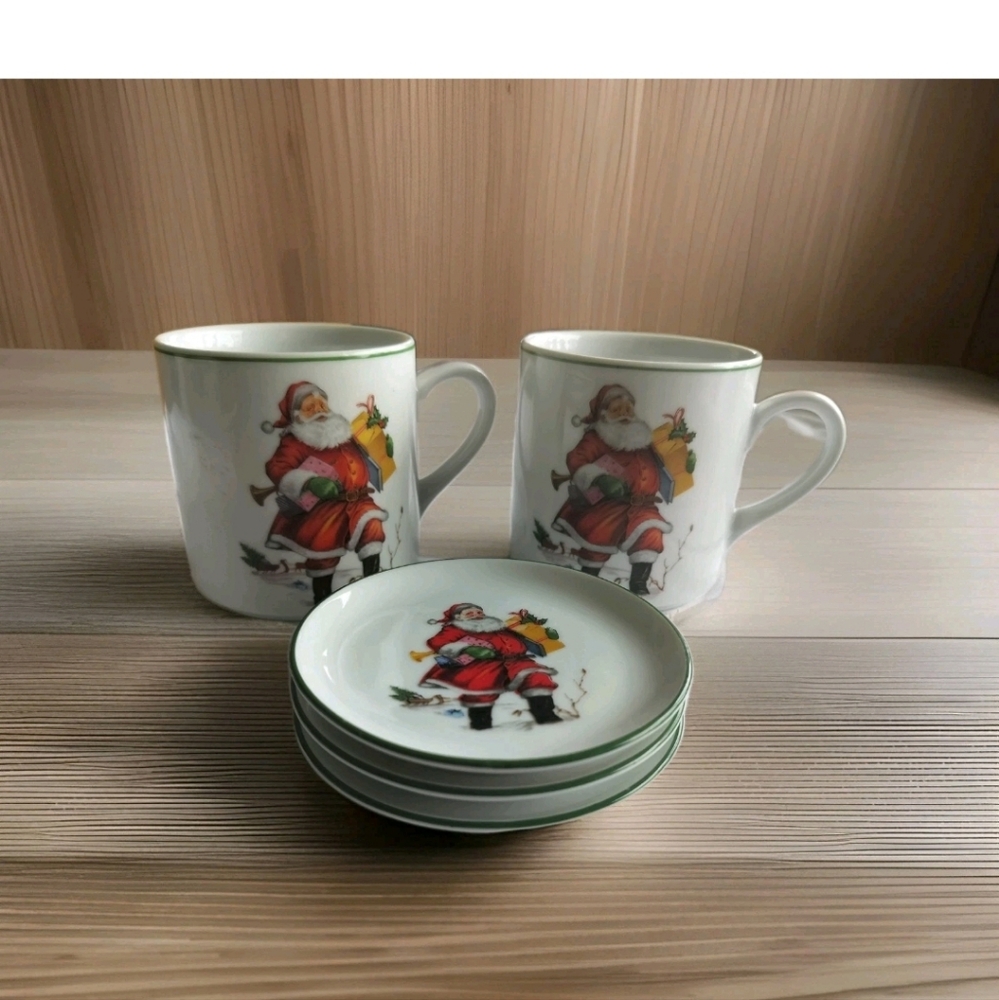 Vintage Western Germany JWK Bavaria Santa Cup & Macy's West Germany Saucers Set